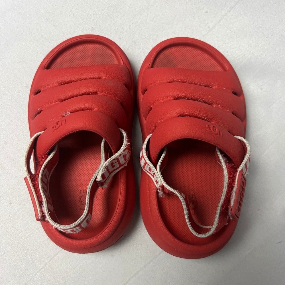 UGG Kids' Red Fluffita Yeah Clog Sandals Adjustable Strap Slides Toddler Size 5